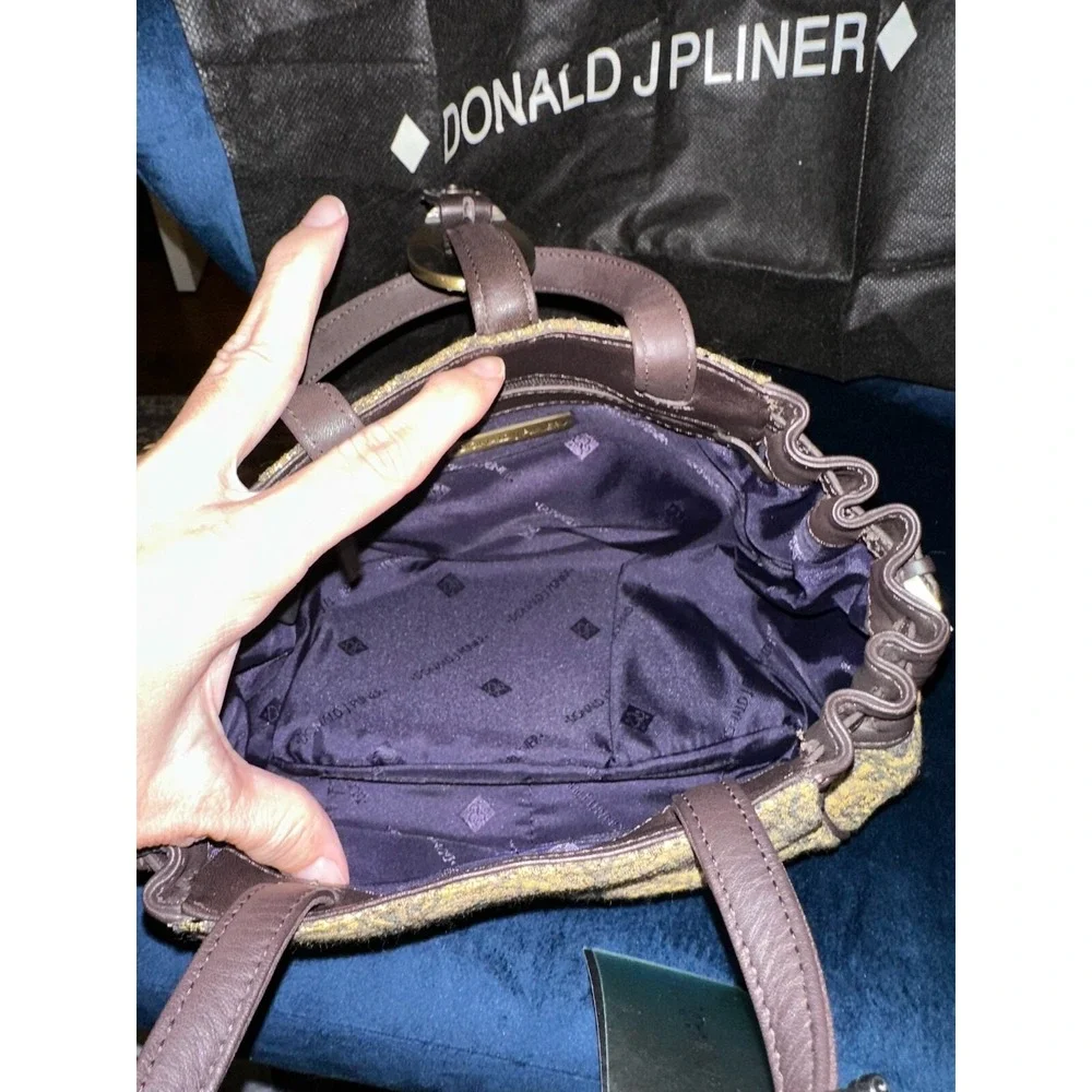 Donald J Pliner Gold Brocade Finesse Satchel Buckle Detail Handbag‎ Purse